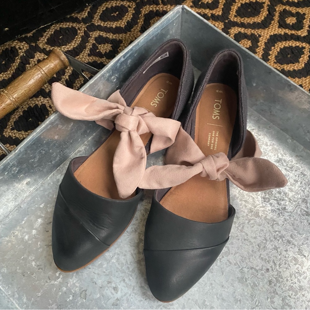 Toms Black and Pink Flats with Bow